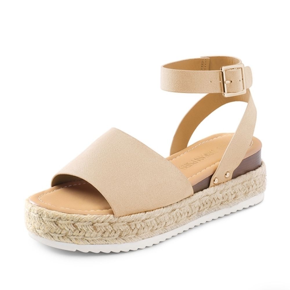 Dream Pairs Nude Suede Ankle Strap Platform Espadrille Sandals Size 7 EUC - Picture 3 of 13